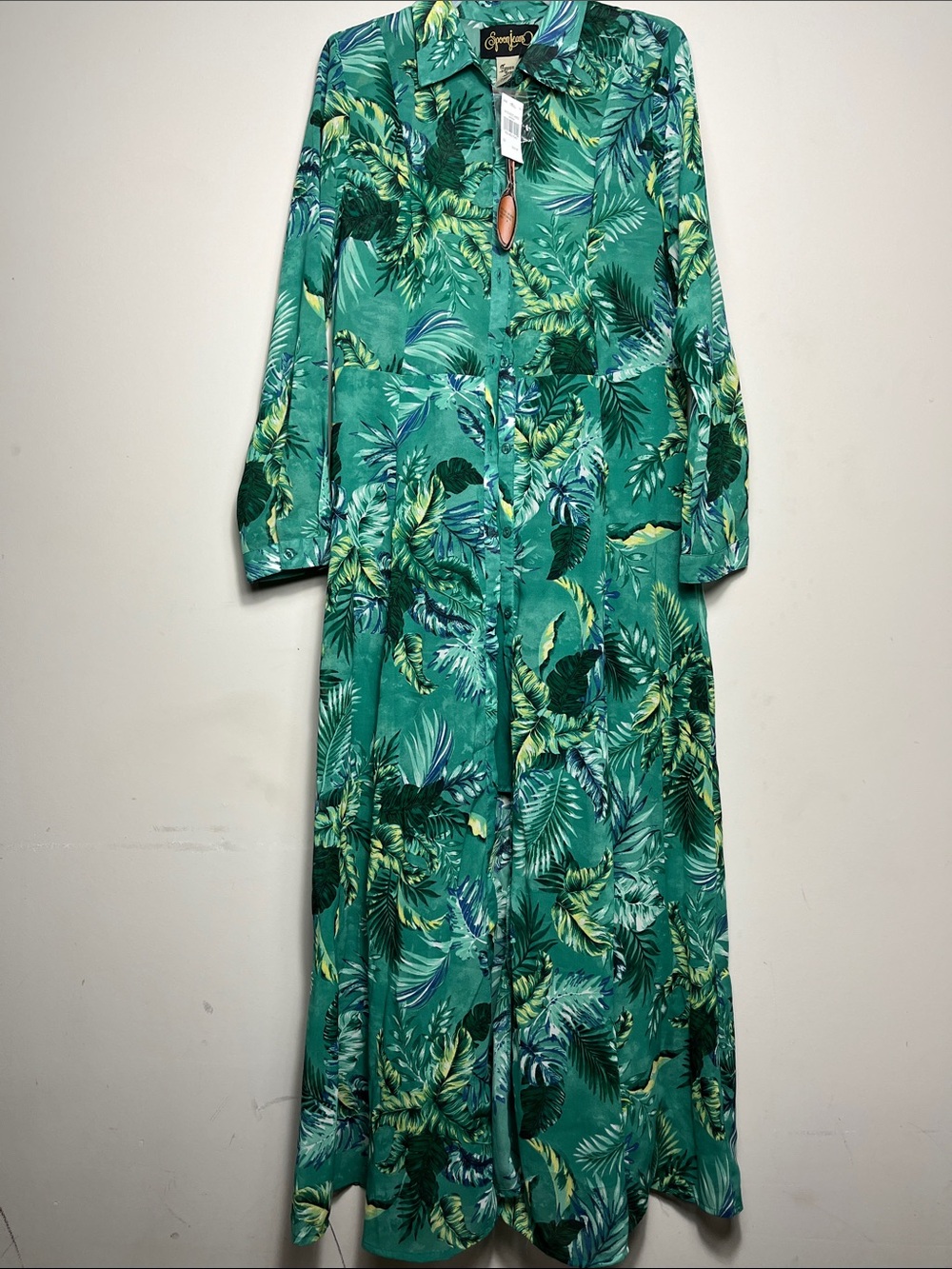 Spoon Jeans Tropical Leaf Print Dress Green Maxi